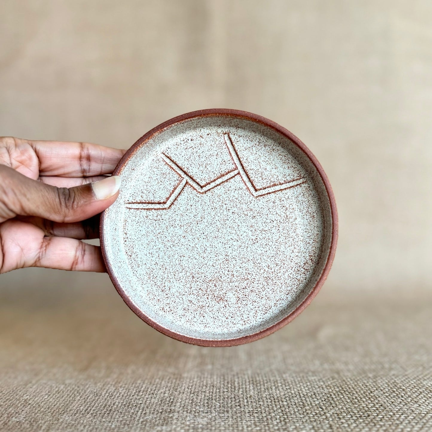 Handmade Creme rust dessert plate
