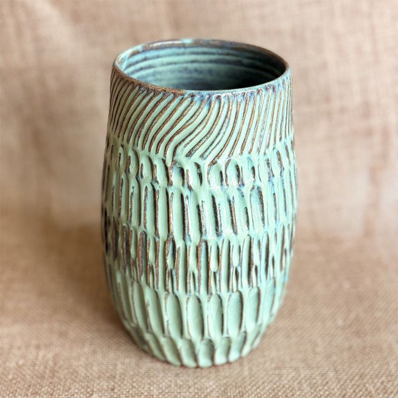 Handmade ceramic green vase