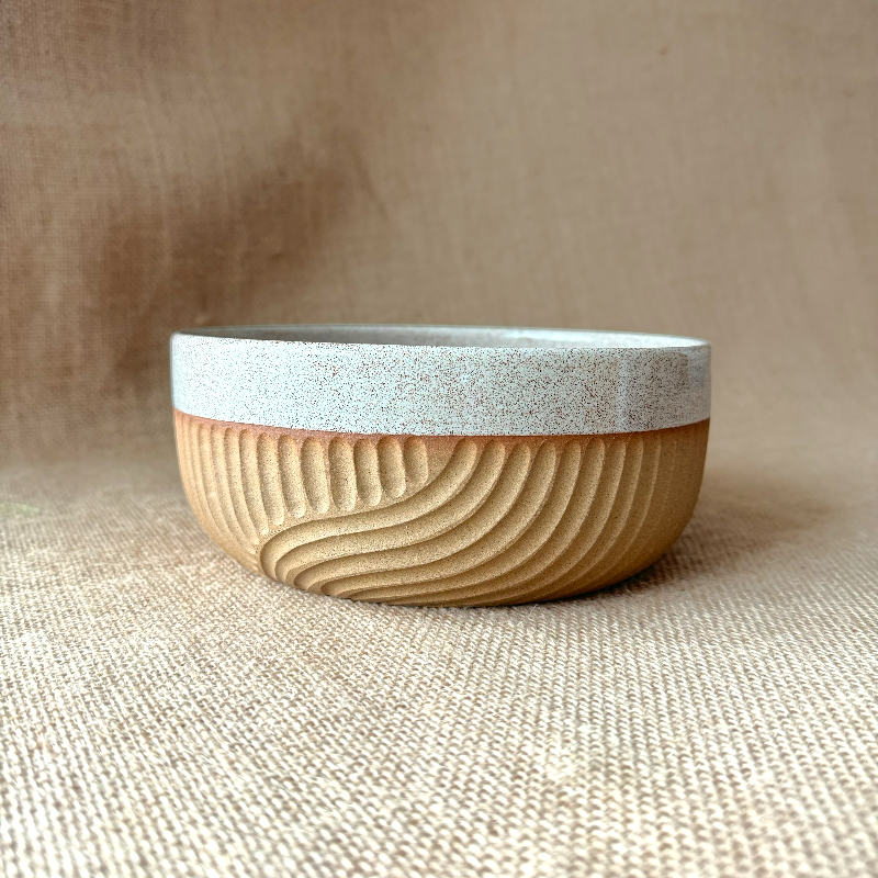 Handmade ceramic serving bowl Creme Rust
