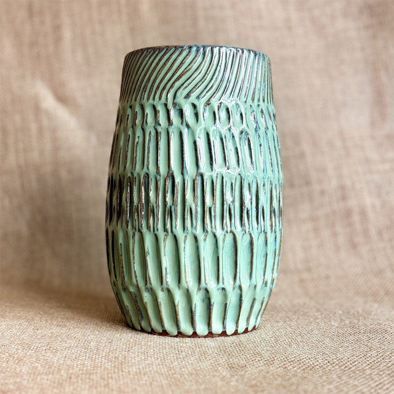 Handmade ceramic green vase