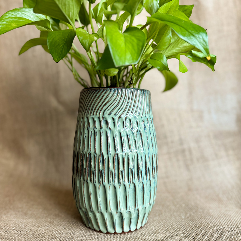 Handmade ceramic green vase