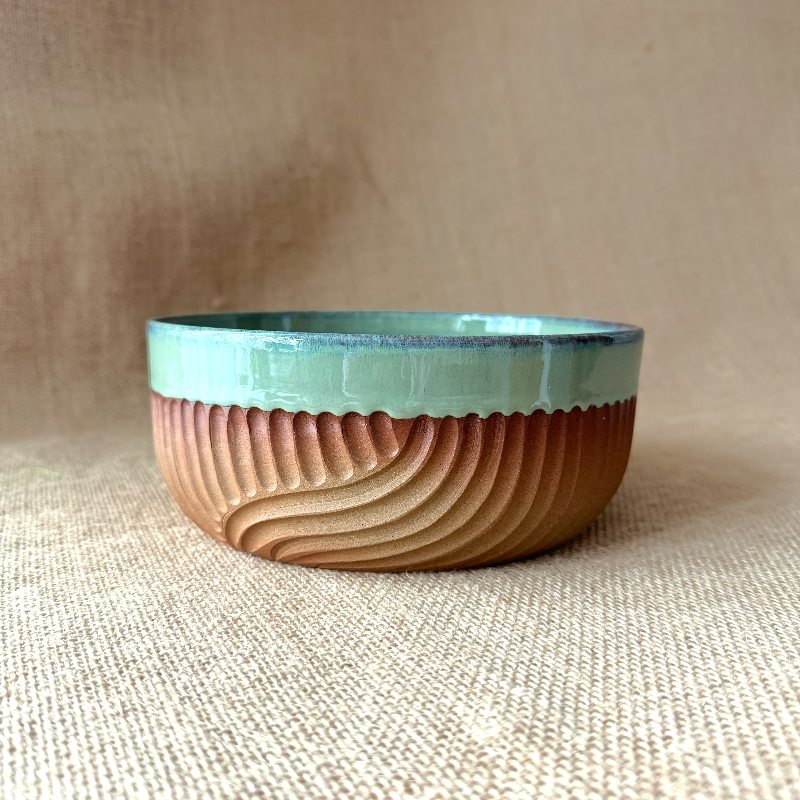 Handmade ceramic serving bowl large Sea Green