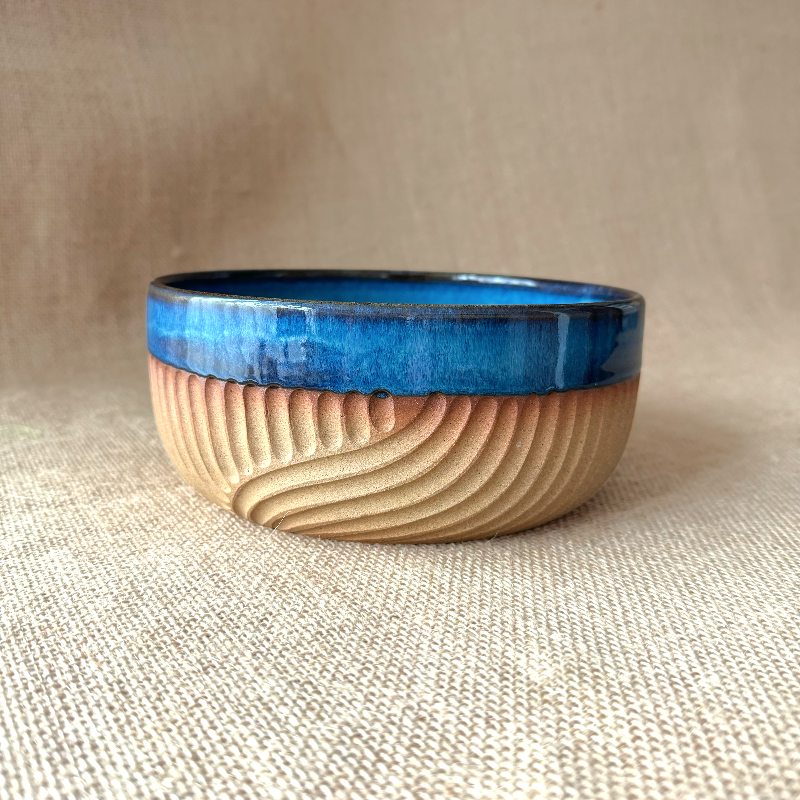 Handmade ceramic serving bowl large Deep Sky Blue