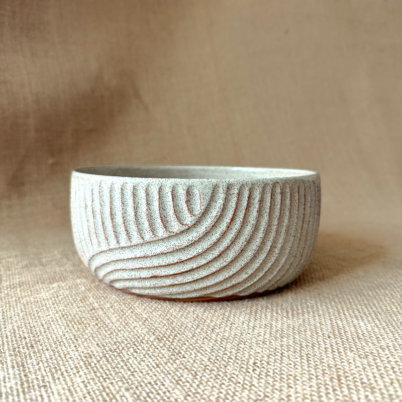 Handmade Ceramic serving bowl Creme Rust