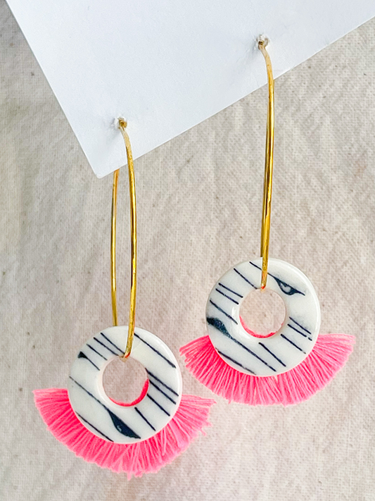 Pink Tassel Boho Earrings | Pink Tassel Earrings | Facets by Garima