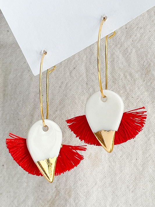 Boho Tassel Earrings | Red Tassel Earrings | Facets by Garima